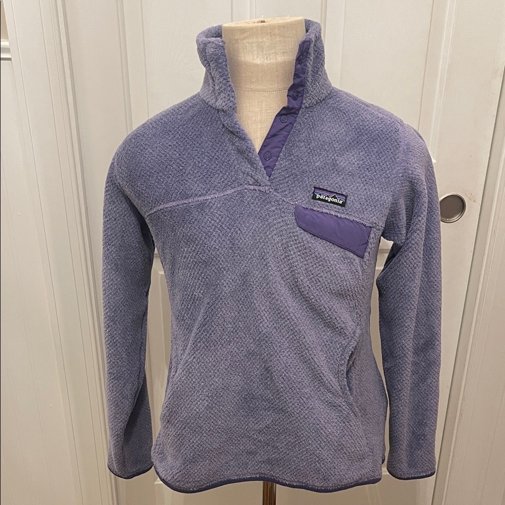 Women's Patagonia Re-Tool Snap-T Fleece Pullover in purple. Size medium